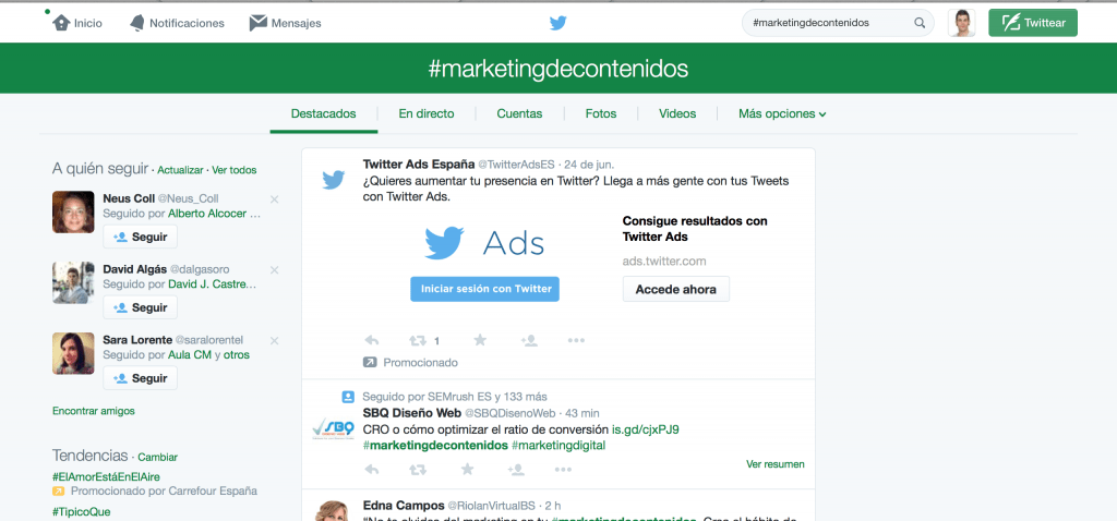 Encontrar temas interesantes para el blog con Twtter